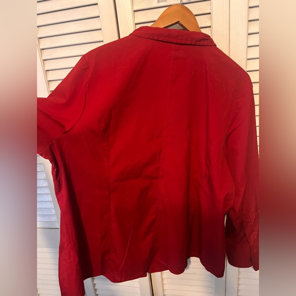 Lane Bryant Solid Red Stretch Button Front Blouse Plus - Picture 7 of 10